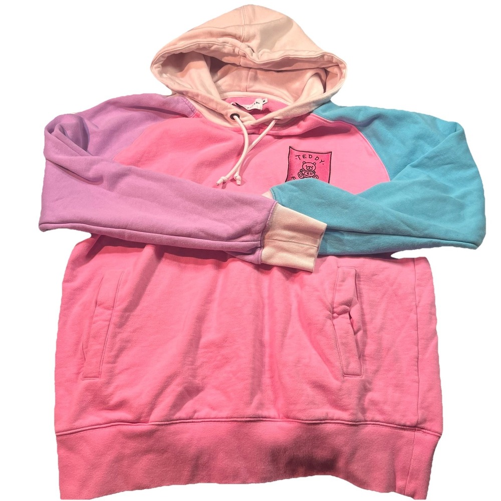Teddy‎ Fresh Cotton Color Block Pastel Hoodie Unisex Medium Pullover EUC